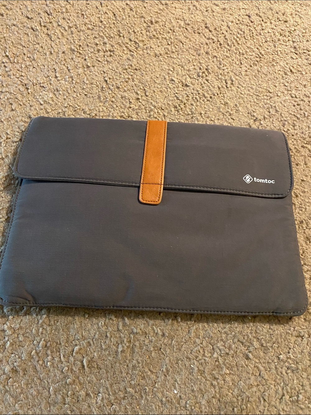 tomtoc Gray Laptop Sleeve with Brown Accent Strap - Slim Protective Case